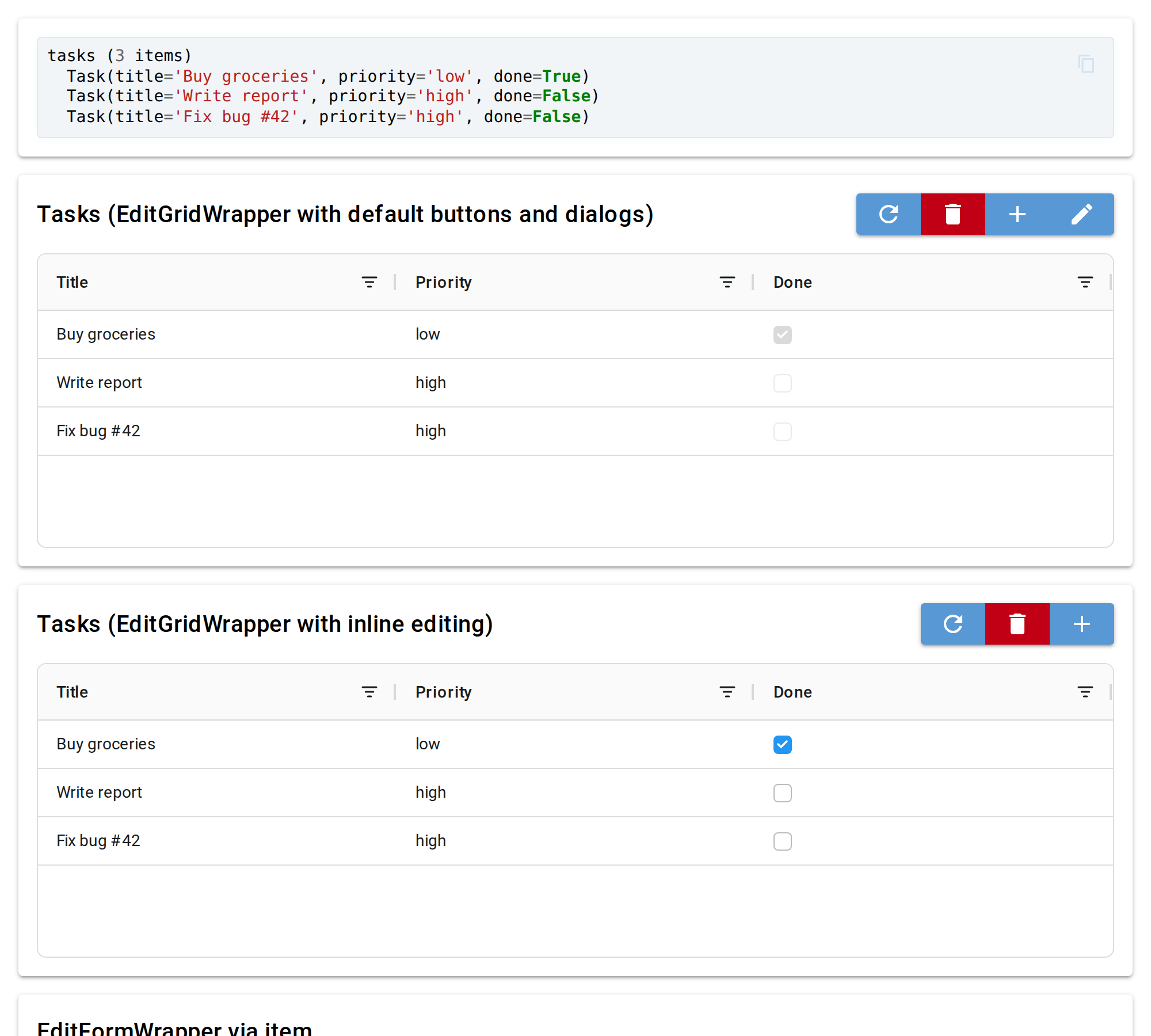 EditGridWrapper / EditFormWrapper