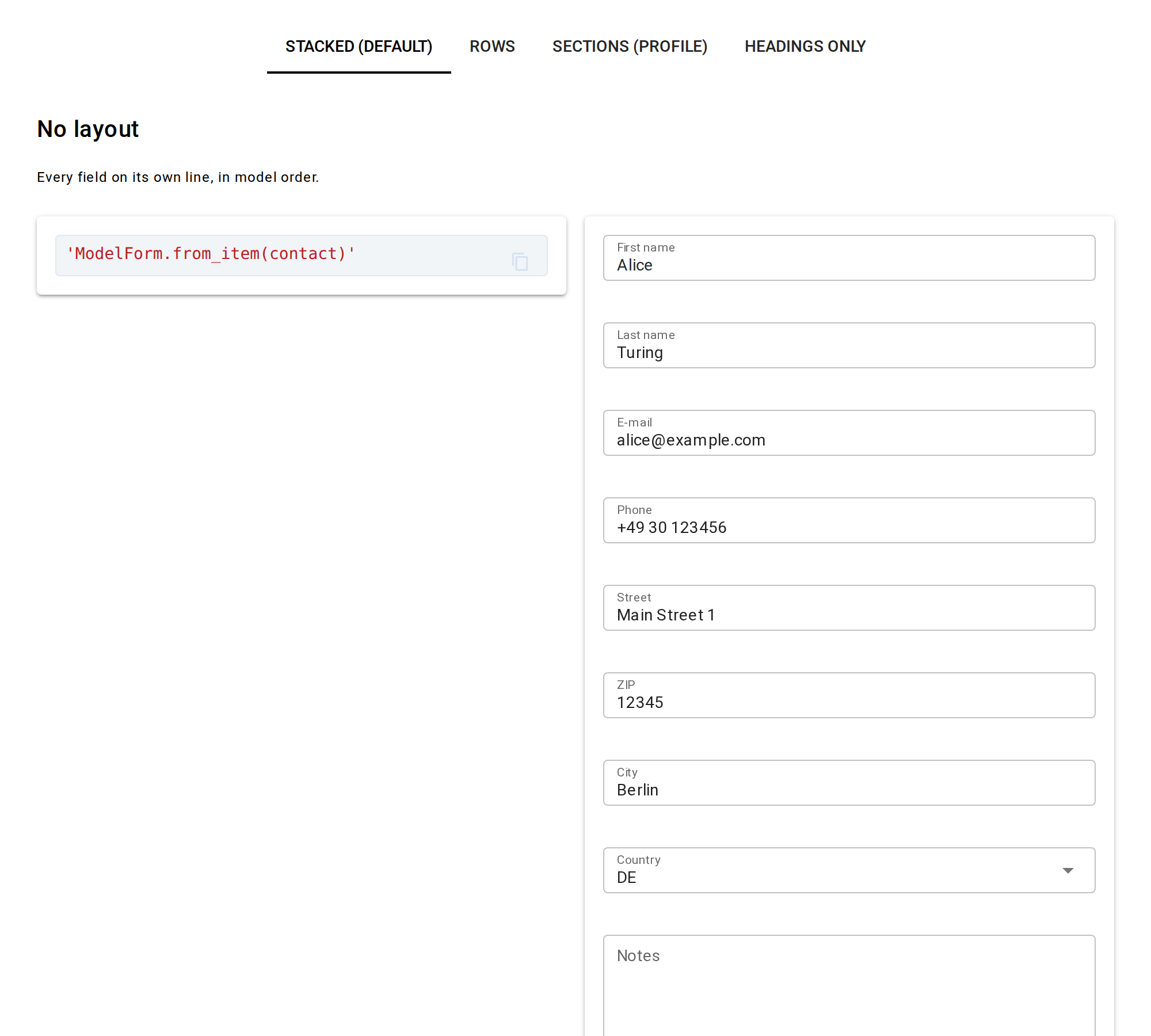 ModelForm — Layout